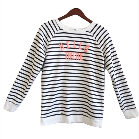 Old NAVY “Hello There”’Graphic Striped Sweatshirt Size Small in Black and White - Picture 3 of 14